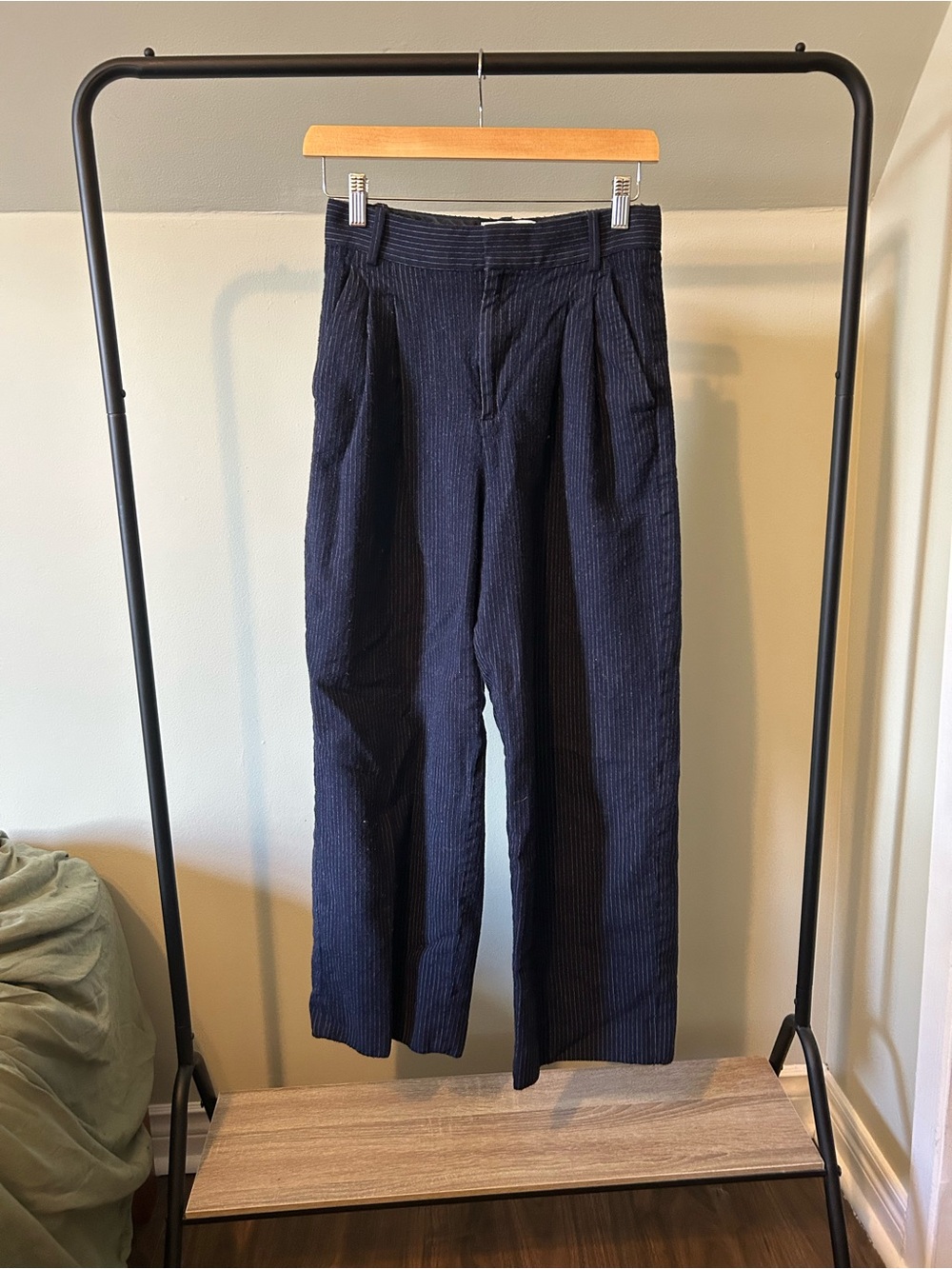 Women’s Navy Pinstripe Wool Trousers